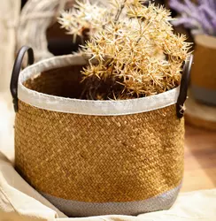 Wholesale Home Decor Storage Belly Basket Set Folding Collapsible Oval Plant Flower Natural Woven Seagrass Basket