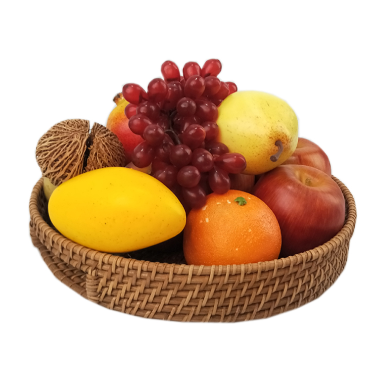 Decorative Trays for Coffee Table Round Rattan Woven Serving Tray with Handles GL-0142 PC