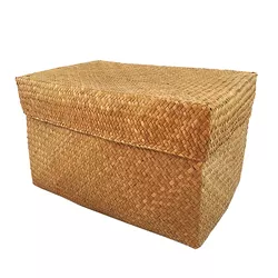 Eco-Friendly Handwoven Folding Collapsible Basket Bin Natural Seagrass Storage Baskets With Lid