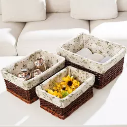 Wholesale Set 3 Cheaper Willow Woven Home Toys Clothes Storage Wicker Baskets With Lining