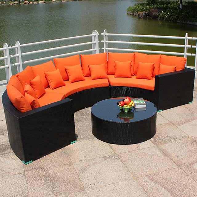 Fashion Cute Rattan Cotton Rope Sofas Garden Sets Outdoor Indoor Furniture Patio Pergola balcony Sofa Sets with Coffee Tea Table   GLR-HW036  S4
