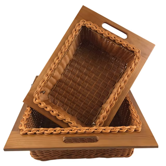 Wicker storage basket for kitchen cabinet